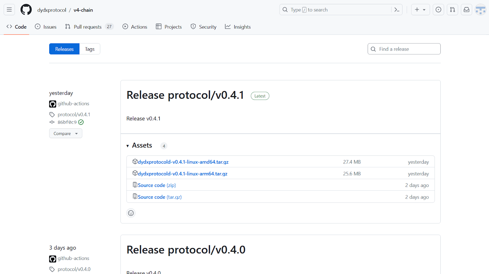 dYdX Protocol Binary